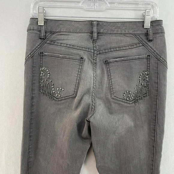 Cache Skinny Jeans Women's Sz 2 Gray Studded Rhinestone Slim Fit Stretch Denim - Picture 4 of 11